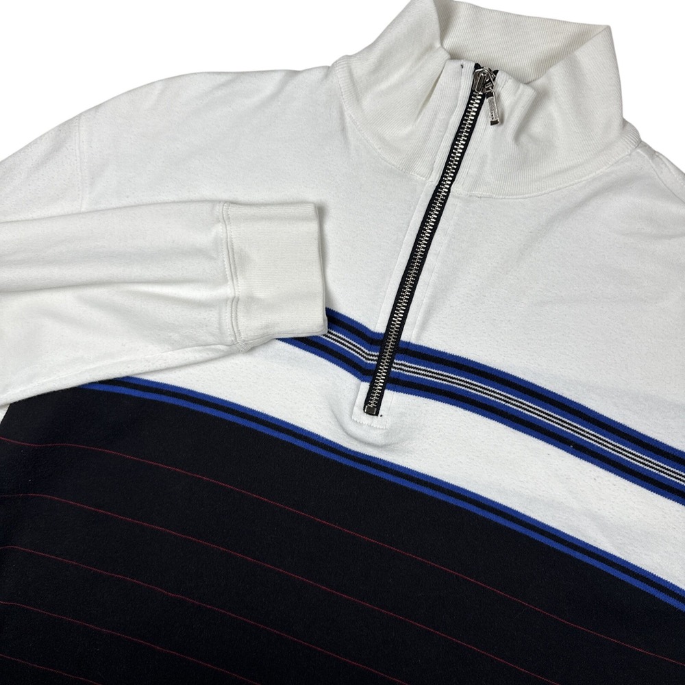 Polo Sport Ralph Lauren Quarter Zip Men Large White Navy Striped Vintage Patch